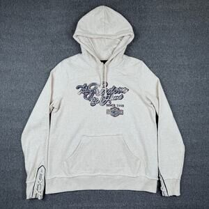 Harley-Davidson Cream Hoodie with Black Graphics Large, EUC!